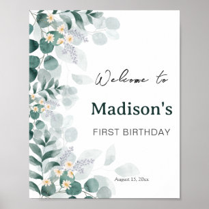 Elegant Eucalyptus First Birthday Welcome Poster