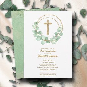 Elegant Eucalyptus First Communion Einladung