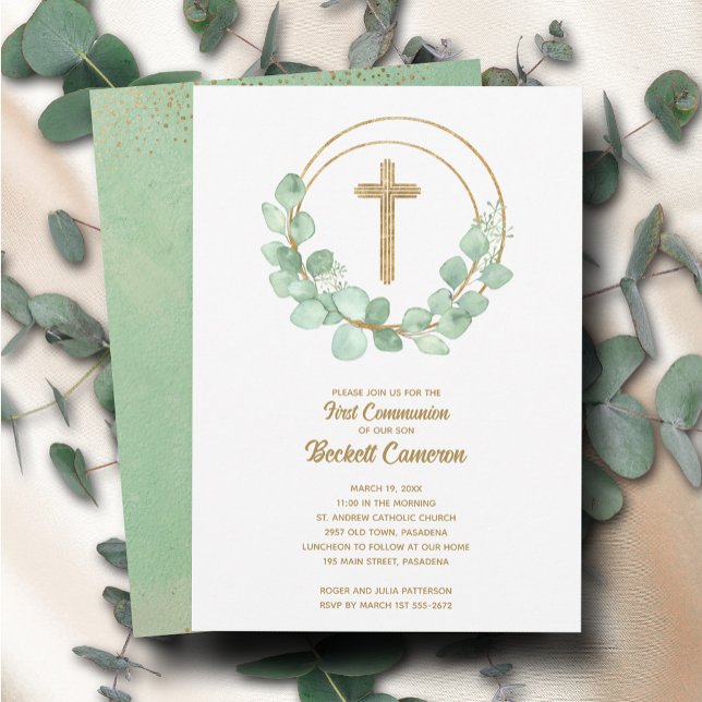 Elegant Eucalyptus First Communion Einladung (Von Creator hochgeladen)