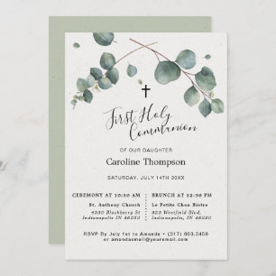 Elegant Eucalyptus First Holy Communion Einladung
