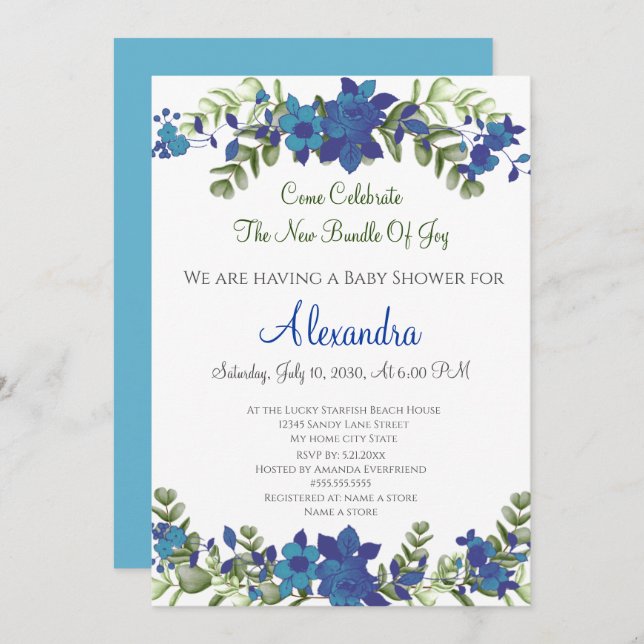 Elegant Eucalyptus Floral Baby Shower Einladung (Vorne/Hinten)