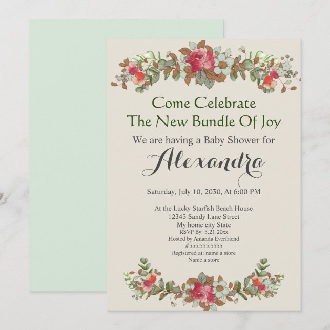 Elegant Eucalyptus Floral Mint Green Baby Shower (Vorne/Hinten)