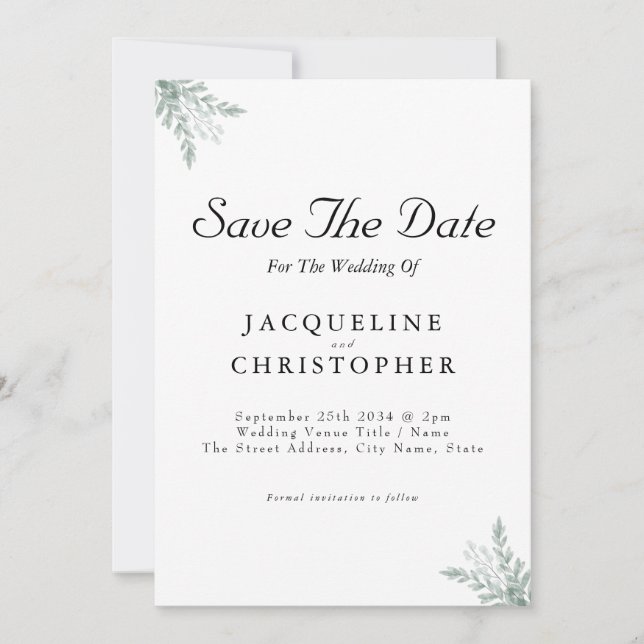 Elegant Eucalyptus Floral Save the Date Wedding Einladung (Vorderseite)