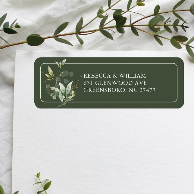 Elegant Eucalyptus Foliage Wedding Rücksendeadress (Add elegance to your mail with our Eucalyptus Return Address Labels, perfect for wedding invitations)