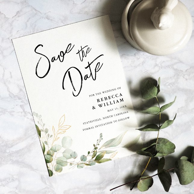 Elegant Eucalyptus Foliage Wedding Save The Date (Our elegant Eucalyptus Invitation sets the tone for a sophisticated and memorable celebration.)