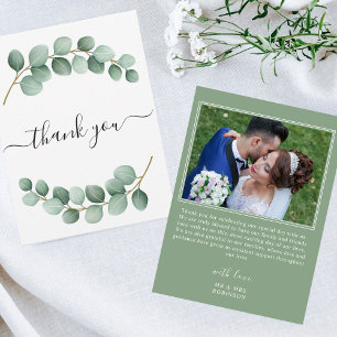 Elegant Eucalyptus Foto Wedding Dankeschön Card Dankeskarte