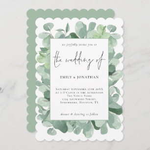 Elegant Eucalyptus Frame Script Wedding Einladung