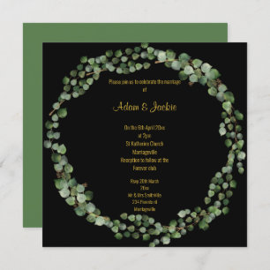 Elegant Eucalyptus Full Wreath Wedding Black Einladung