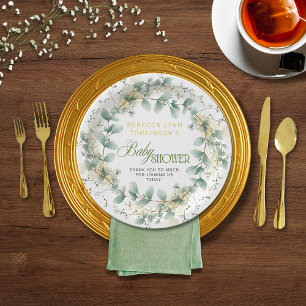 Elegant Eucalyptus Gender Neutral Baby Shower Pappteller