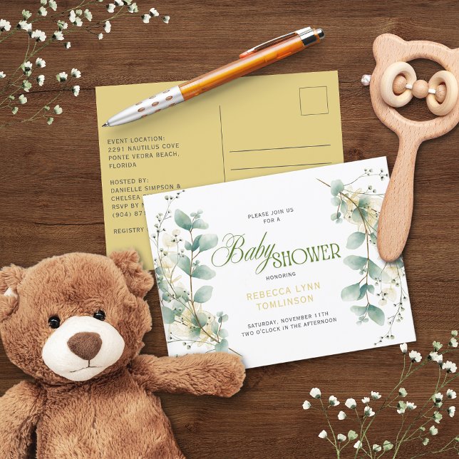 Elegant Eucalyptus Gender Neutral Baby Shower Postkarte (Von Creator hochgeladen)