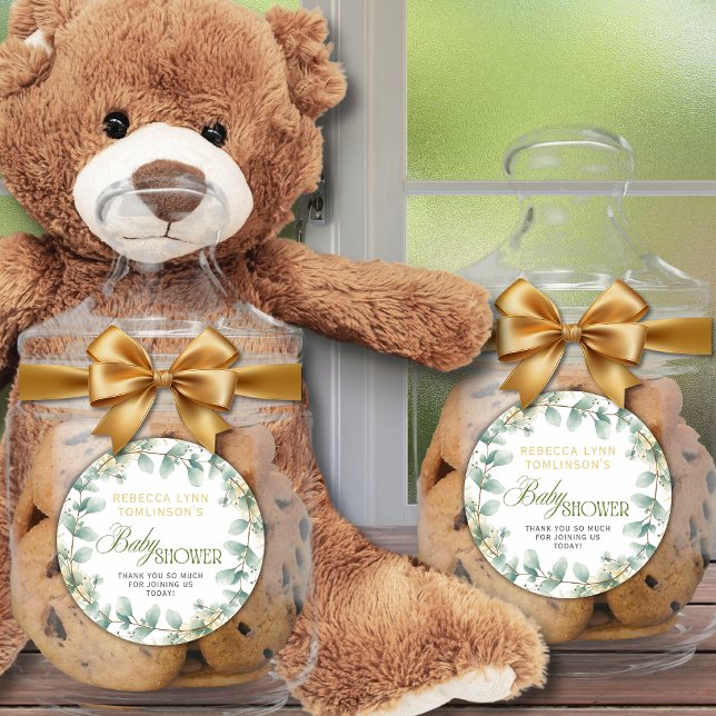 Elegant Eucalyptus Gender Neutral Baby Shower Runder Aufkleber (Von Creator hochgeladen)