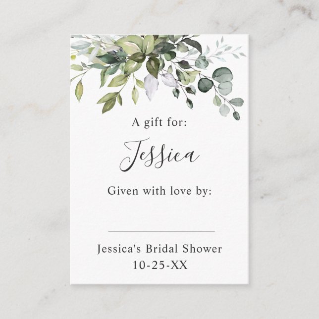 Elegant Eucalyptus Gift Bridal DISPLAY SHOWER Begleitkarte (Vorderseite)