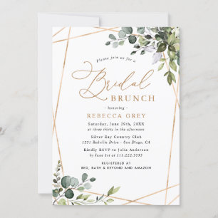 Elegant Eucalyptus Gold Greenery Bridal Brunch Einladung
