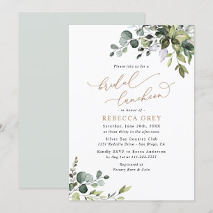 Elegant Eucalyptus Gold Greenery Bridal Luncheon Einladung