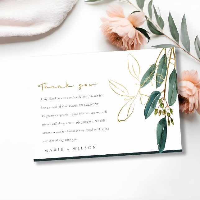 ELEGANT EUCALYPTUS GREEN GOLD FOLIAGE WEDD DANKESKARTE (Von Creator hochgeladen)