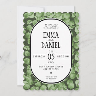 Elegant Eucalyptus Green Leaves Wedding Invitation Einladung