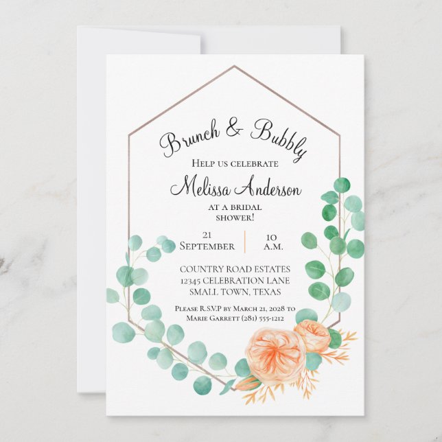 Elegant Eucalyptus Green Peach Bridal Brunch (Vorderseite)