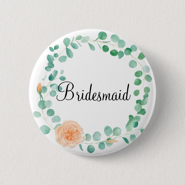 Elegant Eucalyptus Green Peach Floral Bridesmaid Button (Vorderseite)