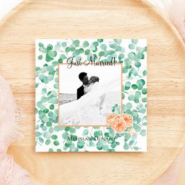Elegant Eucalyptus Green Peach Floral Just Married