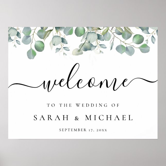 Elegant Eucalyptus Greenerenerity Wedding Welcome  Poster (Vorne)
