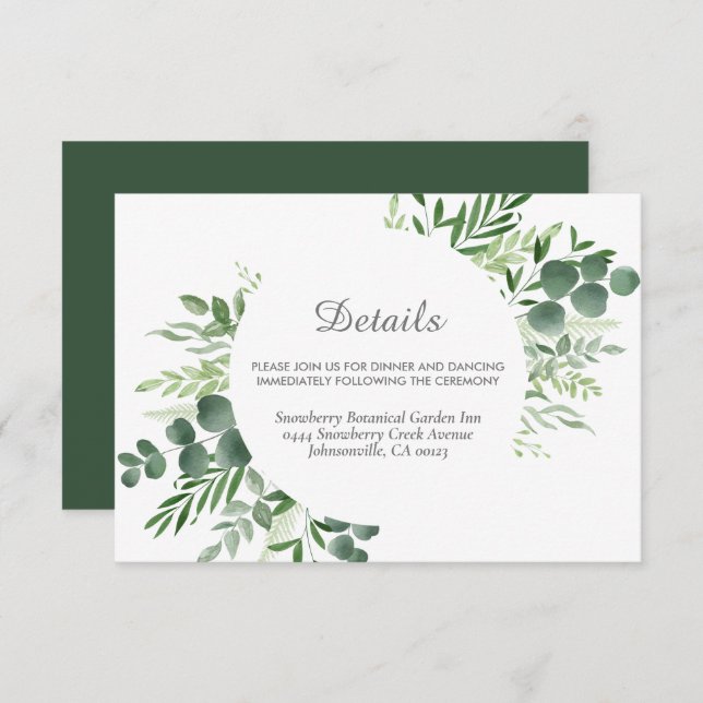 Elegant Eucalyptus Greenerenery Script Wedding Begleitkarte (Vorne/Hinten)