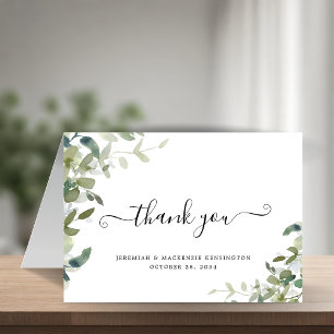 Elegant Eucalyptus Greenerenery Script Wedding Dankeskarte