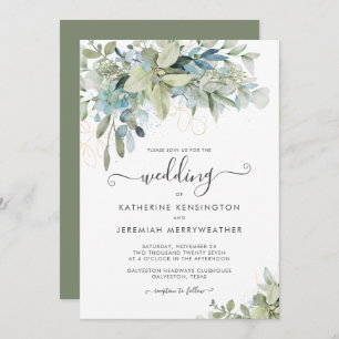Elegant Eucalyptus Greenerenery Script Wedding Einladung