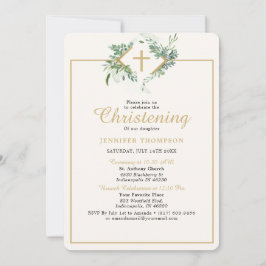 Elegant Eucalyptus Greenerity Gold Christening Einladung