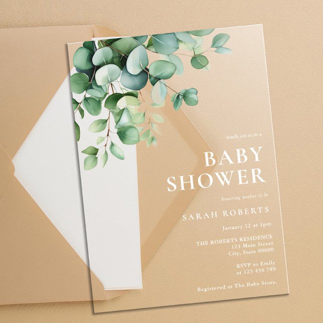 Elegant Eucalyptus Greenery Baby Shower Acryleinladungen (Von Creator hochgeladen)