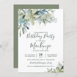 Elegant Eucalyptus Greenery Birthday Party Einladung