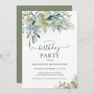 Elegant Eucalyptus Greenery Birthday Party Einladung