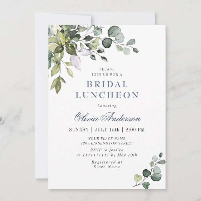 Elegant Eucalyptus Greenery Bridal Luncheon Einladung (Vorderseite)