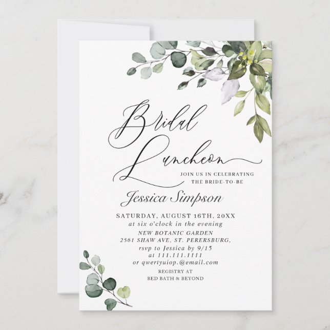 Elegant Eucalyptus Greenery Bridal Luncheon Einladung (Vorderseite)