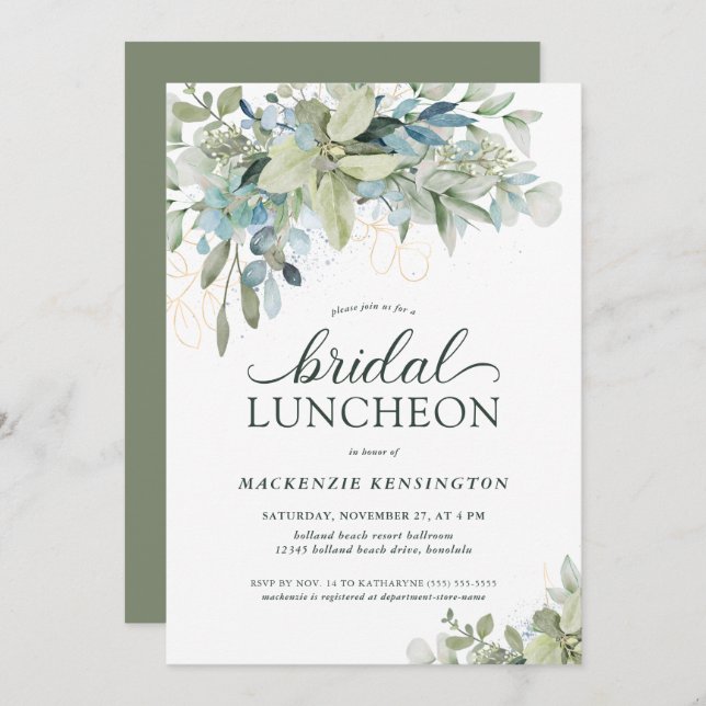Elegant Eucalyptus Greenery Bridal Luncheon Einladung (Vorne/Hinten)