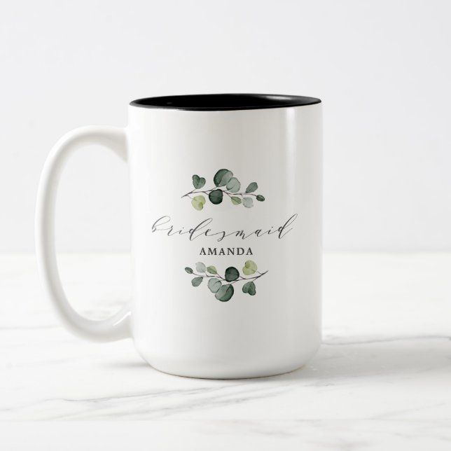 Elegant Eucalyptus Greenery Bridesmaid Gift Zweifarbige Tasse (Links)