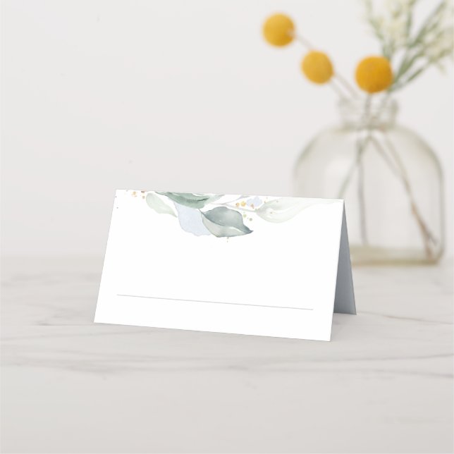 Elegant Eucalyptus Greenery Dusty Blue Wedding Platzkarte (Vorderseite)