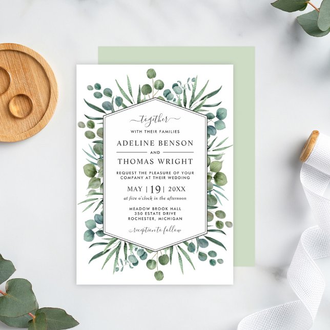 Elegant Eucalyptus Greenery Geometric Wedding Einladung (Von Creator hochgeladen)