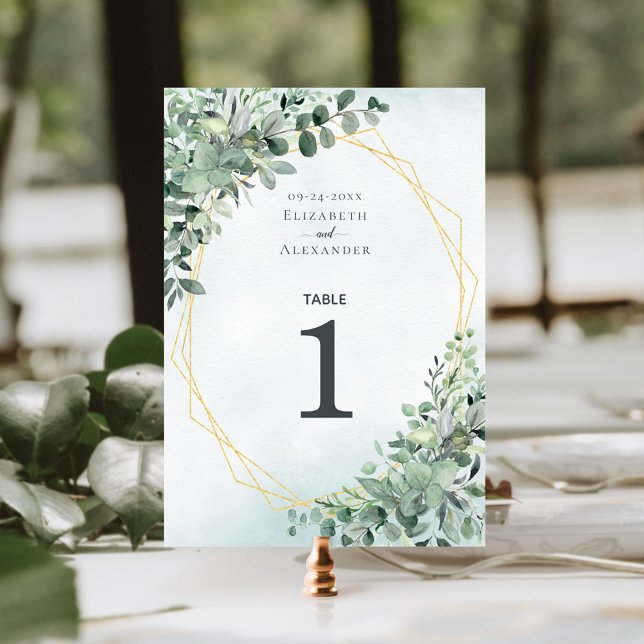 Elegant Eucalyptus Greenery Geometric Wedding Tischnummer (Von Creator hochgeladen)