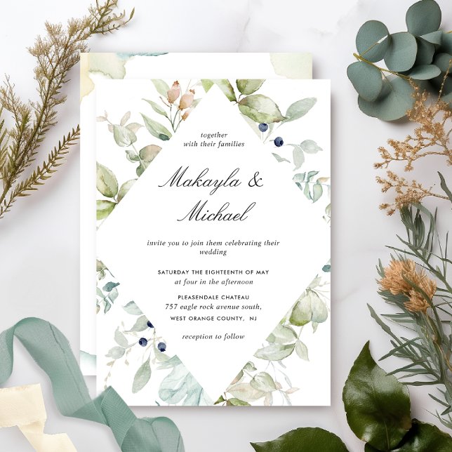 Elegant Eucalyptus Greenery Geometrie Hochzeit Einladung (Von Creator hochgeladen)