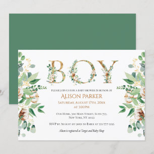 Elegant Eucalyptus Greenery Gold Baby Boy Shower Einladung