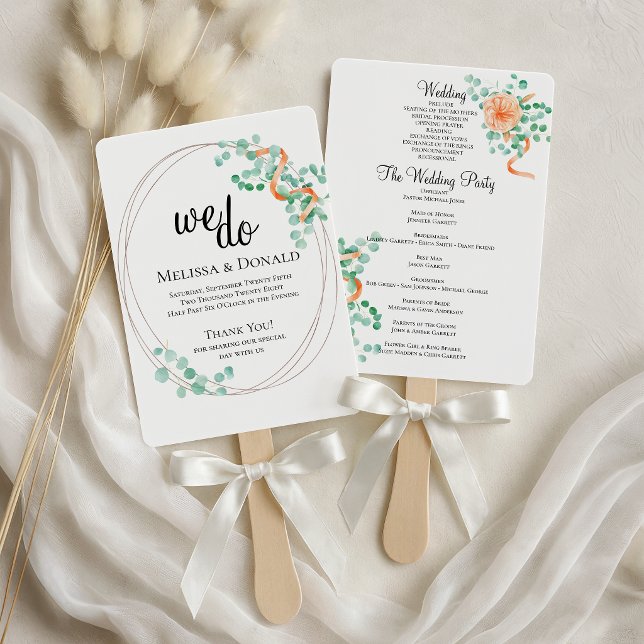 Elegant Eucalyptus Greenery Peach Floral Program Fächer (Von Creator hochgeladen)