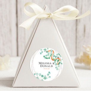 Elegant Eucalyptus Greenery Peach Floral Wedding Runder Aufkleber