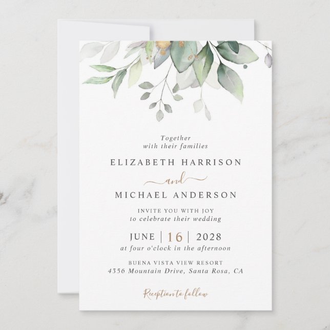 Elegant Eucalyptus Greenery QR Code Wedding Einladung (Vorderseite)