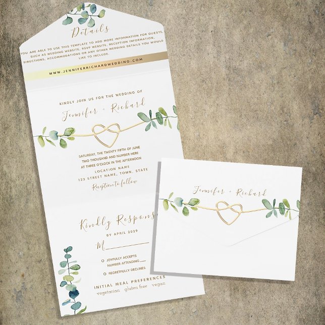 Elegant Eucalyptus Greenery Wedding All In One Einladung (Von Creator hochgeladen)