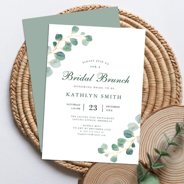 Elegant Eucalyptus Greenery Wedding Bridal Brunch Einladung (Von Creator hochgeladen)