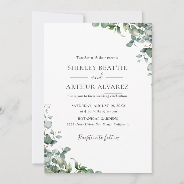 Elegant Eucalyptus Greenery Wedding Einladung (Vorderseite)