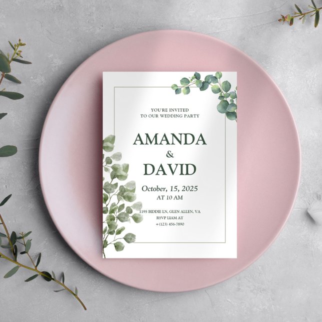 Elegant Eucalyptus Greenery Wedding Einladung (Von Creator hochgeladen)