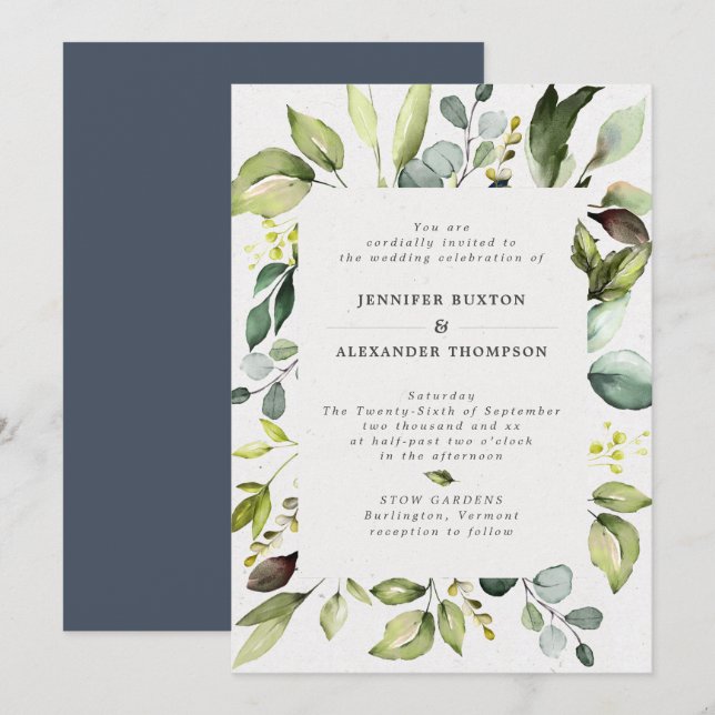 Elegant Eucalyptus Greenery Wedding Einladung (Vorne/Hinten)