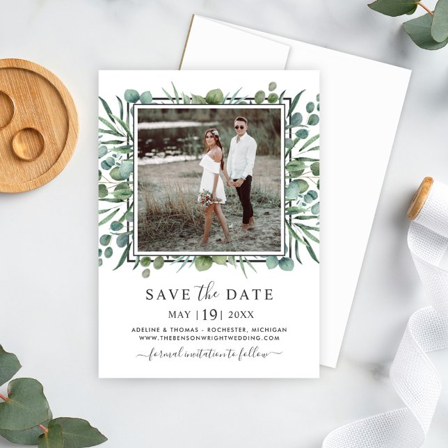 Elegant Eucalyptus Greenery Wedding Foto Save The Date (Von Creator hochgeladen)