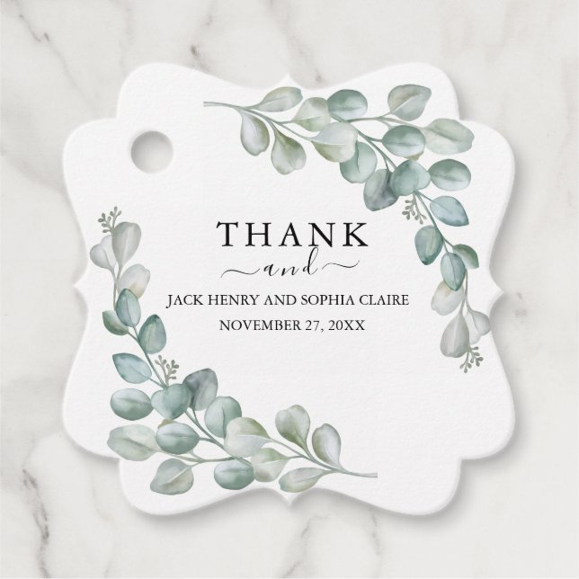 Elegant Eucalyptus Greenery Wedding Geschenkanhänger (Vorderseite)
